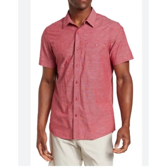 Travis Mathew Men’s Studebaker Regular Fit Short Sleeve Shirt Rio Red L - Picture 1 of 8